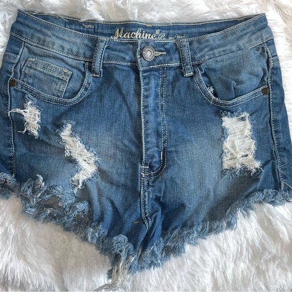 Machine Women's Blue Distressed Denim Shorts - Picture 1 of 5